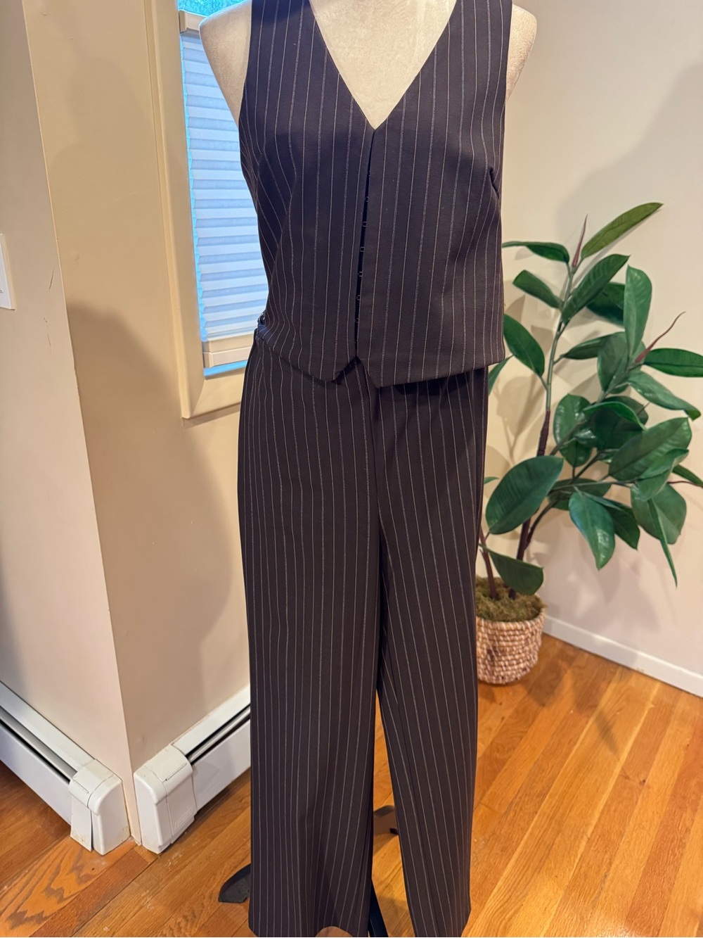 House of Harlow 1960 Black Pinstripe Wide-Leg Pants & Vest Set